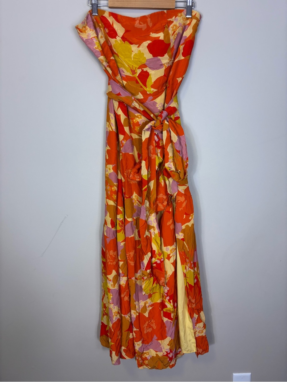 Lulu's Orange Floral Strapless Maxi Dress with Pink & Yellow Accents XL